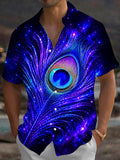 Oceanlyte Men's Graphic Peacock Feather Galaxy Print Short Sleeve Button Down Shirt with Chest Pocket