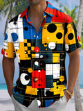Oceanlyte Men's Red Geometric Abstract Colorblock Short Sleeve Button Down Shirt with Chest Pocket