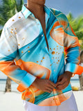 Oceanlyte Men's Graphic 3D Abstract Blue Orange Gradient Print Long Sleeve Button Down Shirt with Chest Pocket