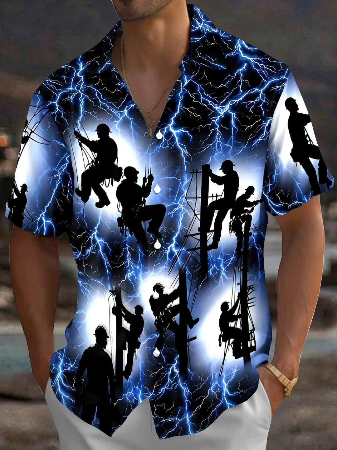 Lineman-Lightning Men's Pocket Short Sleeve Shirts