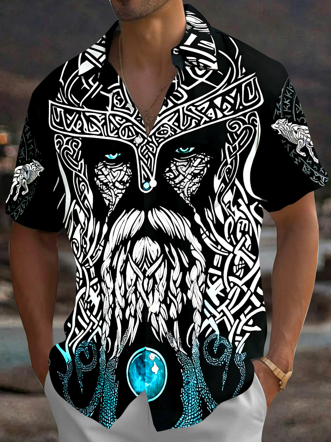 Dark Viking Totem Men's Pocket Short Sleeve Shirts