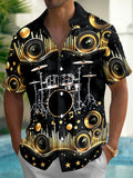 Oceanlyte Men's Graphic 3D Drum Set Speaker Music Print Short Sleeve Button Down Shirt with Chest Pocket