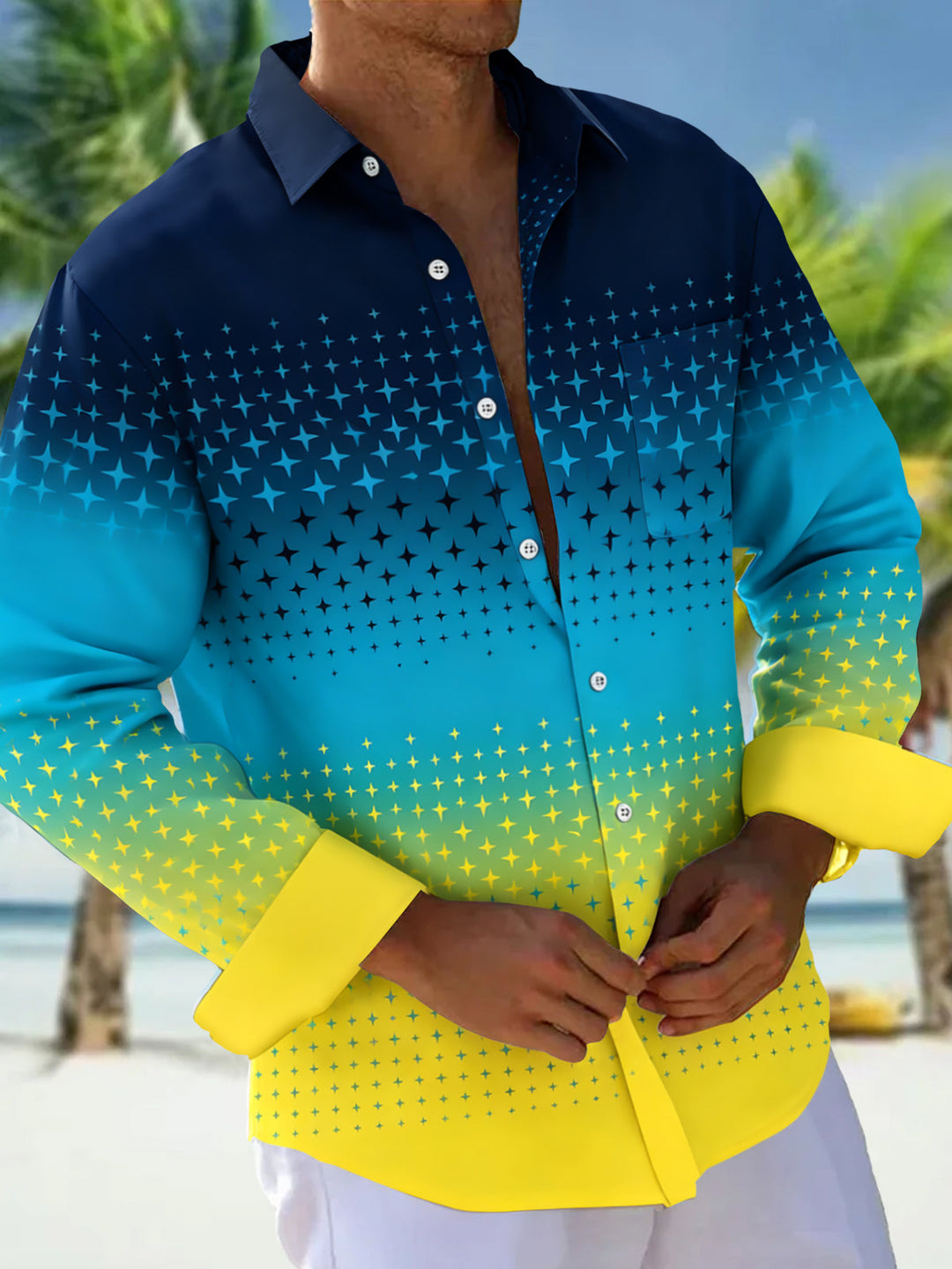 Tie Dye Geometry Men's Pocket Long Sleeve Shirts