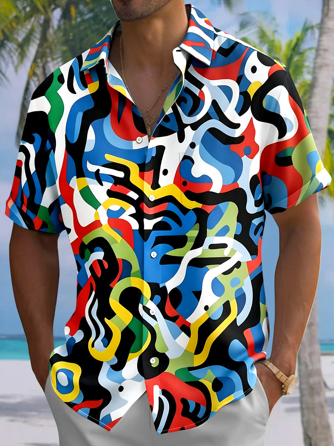 Colorful Abstract Men's Pocket Short Sleeve Shirts