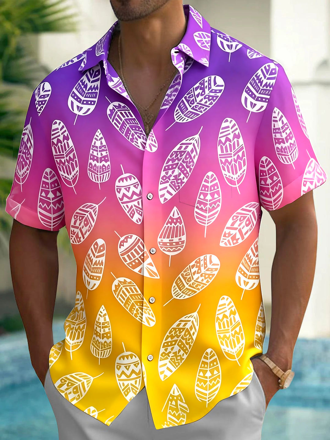 Colorful Feather Men's Pocket Short Sleeve Shirts