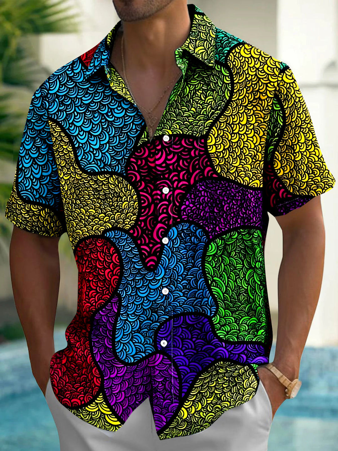 Colorful Geometry Men's Pocket Short Sleeve Shirts