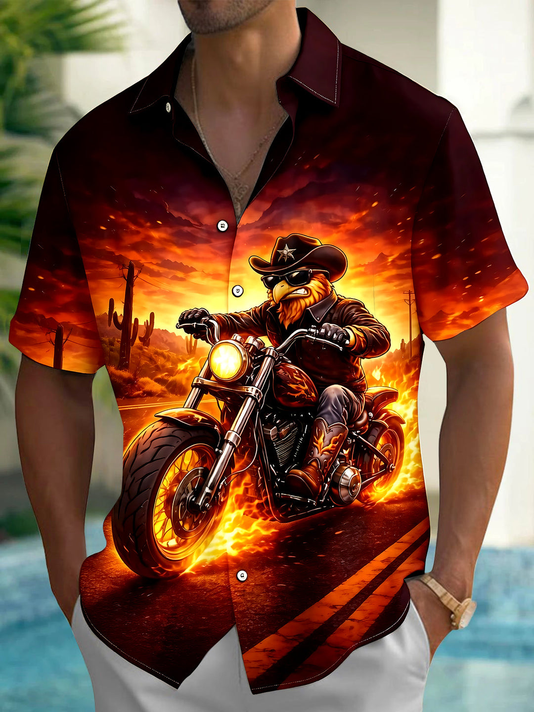 Dark Eagle Ride Motorcycle Men's Pocket Short Sleeve Shirts