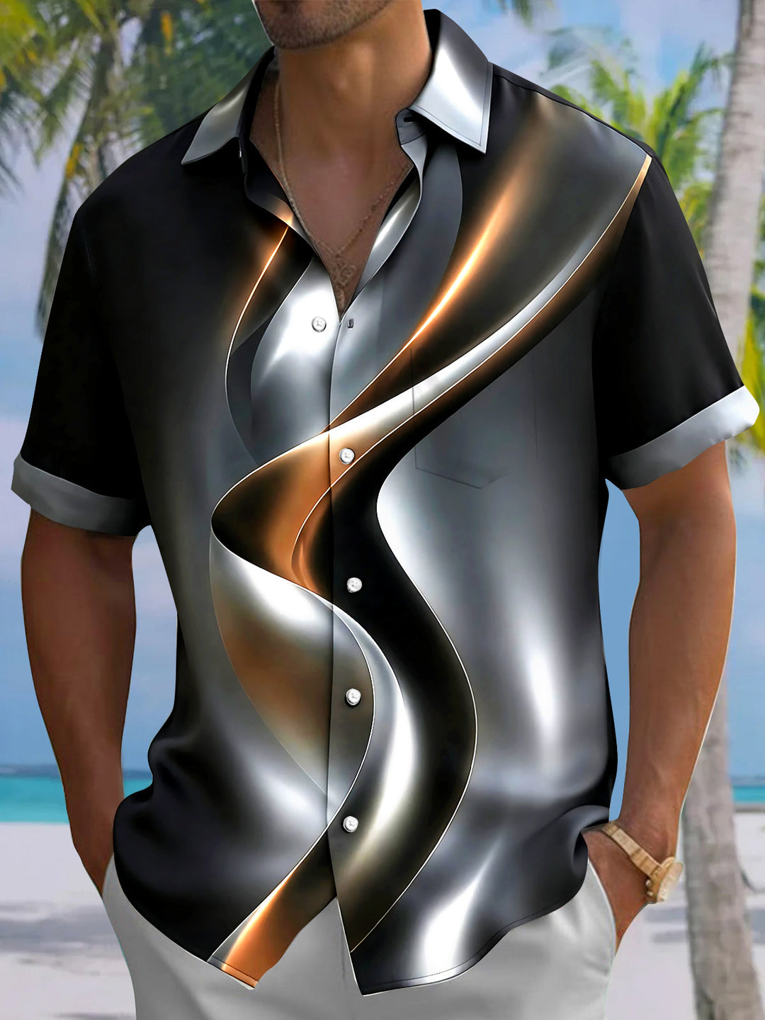Abstract Men's Pocket Short Sleeve Shirts