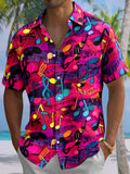 Oceanlyte Men's Music Notes Instruments Graphic Short Sleeve Button Down Shirt with Chest Pocket