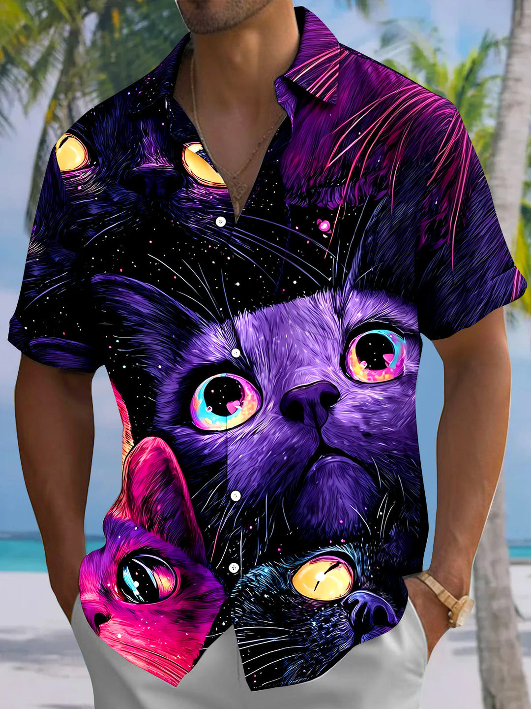 Funny Cat Men's Pocket Short Sleeve Shirts