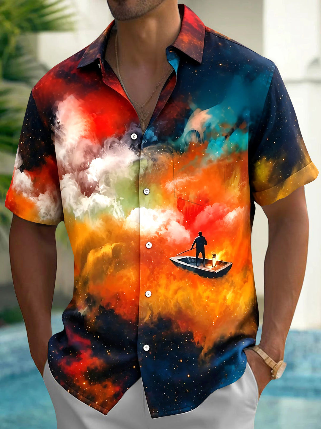 Tie Dye Abstract Boat Men's Pocket Short Sleeve Shirts