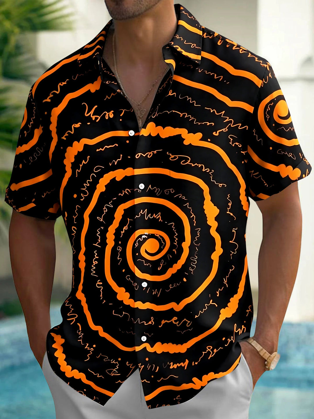 Halloween Geometry Circle Men's Pocket Short Sleeve Shirts