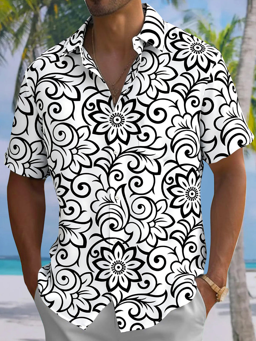 Floral Men's Pocket Short Sleeve Shirts