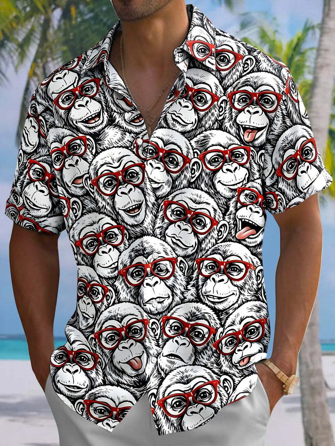 Funny Monkey Men's Pocket Short Sleeve Shirts