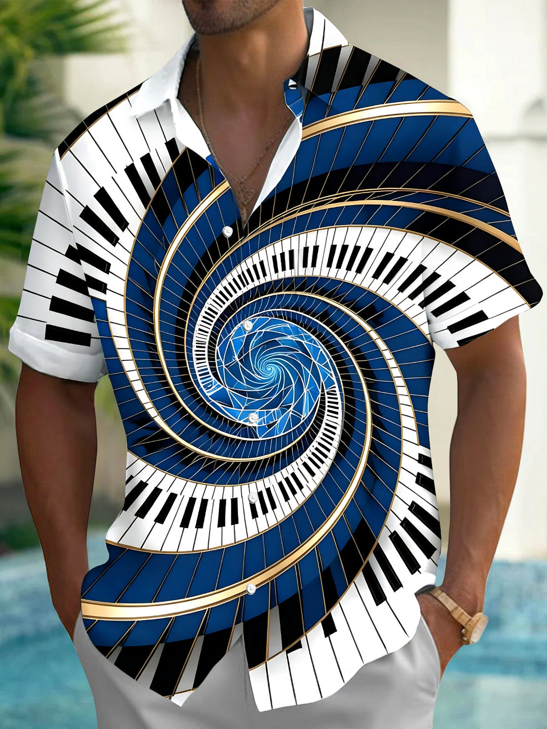 Music Piano Geometry Men's Pocket Short Sleeve Shirts