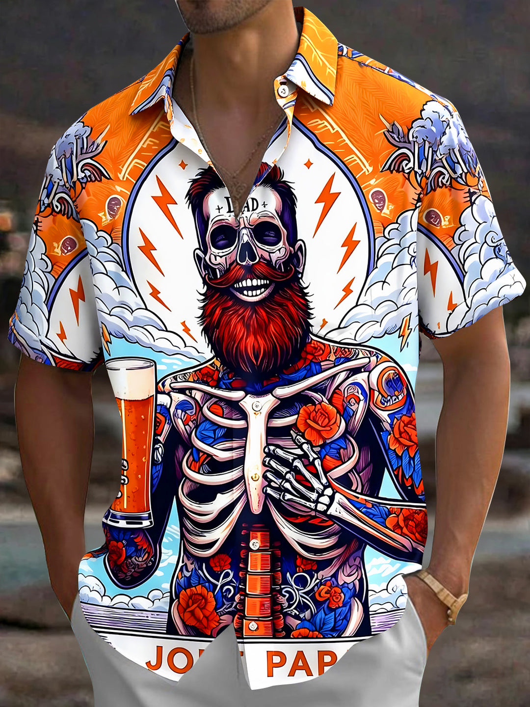 Halloween Skull Men's Pocket Short Sleeve Shirts