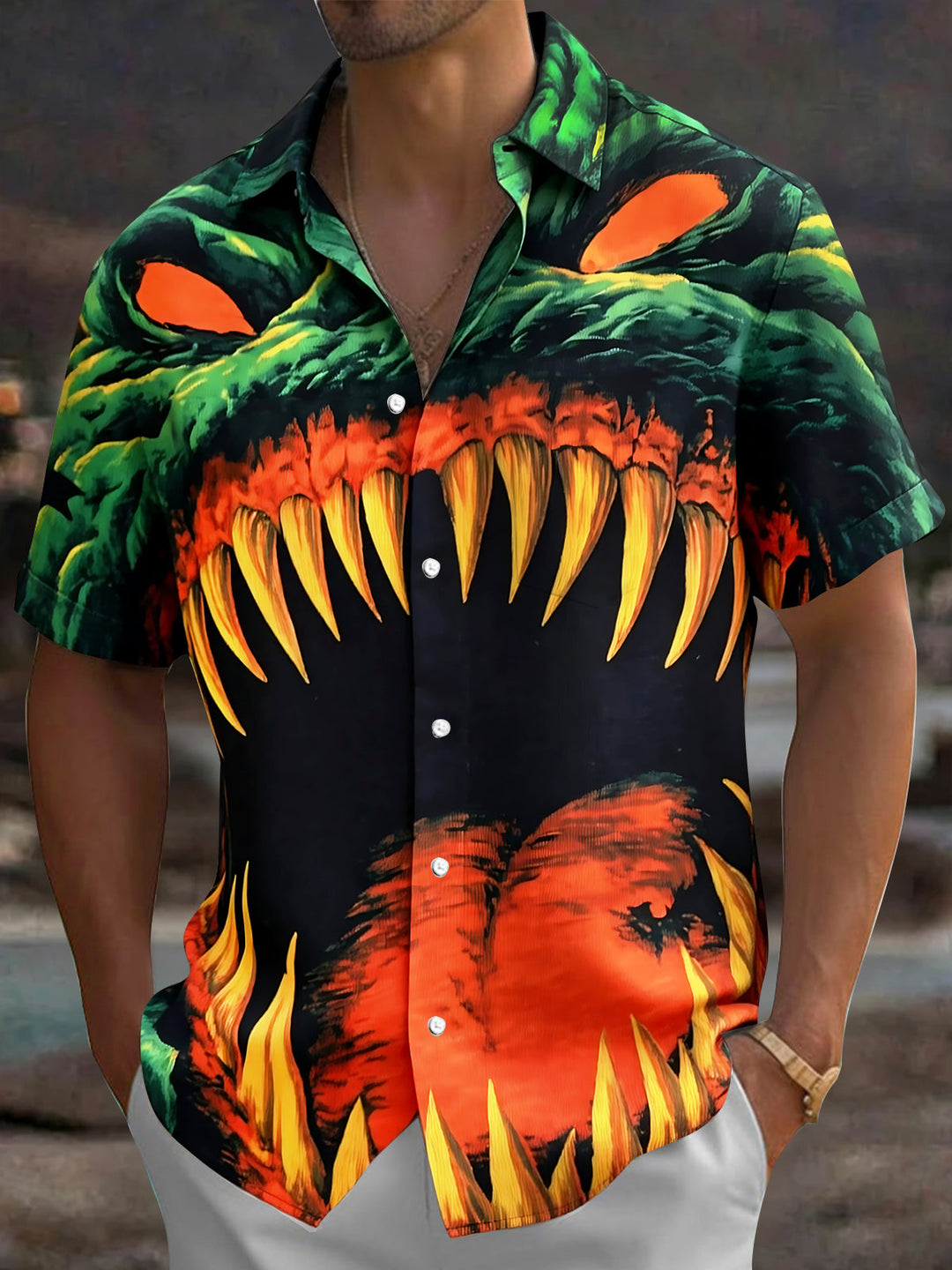 Halloween Vintage Monster Men's Pocket Short Sleeve Shirts