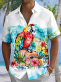 Oceanlyte Men's Hawaiian Colorful Parrot Print Short Sleeve Shirt with Chest Pocket