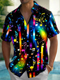 Oceanlyte Men's Graphic Colorful Musical Notes Print Short Sleeve Shirt with Chest Pocket