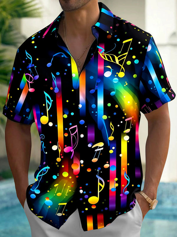 Oceanlyte Men's Graphic Colorful Musical Notes Print Short Sleeve Shirt with Chest Pocket