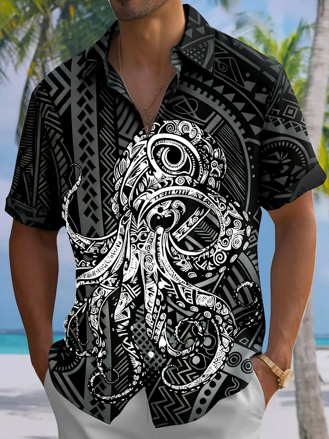 Dark Octopus Totem Men's Pocket Short Sleeve Shirts