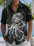 Oceanlyte Men's Hawaiian Octopus Totem Print Short Sleeve Shirt with Chest Pocket