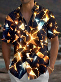 Oceanlyte Men's Golden Geometric Shards Print Short Sleeve Shirt with Chest Pocket