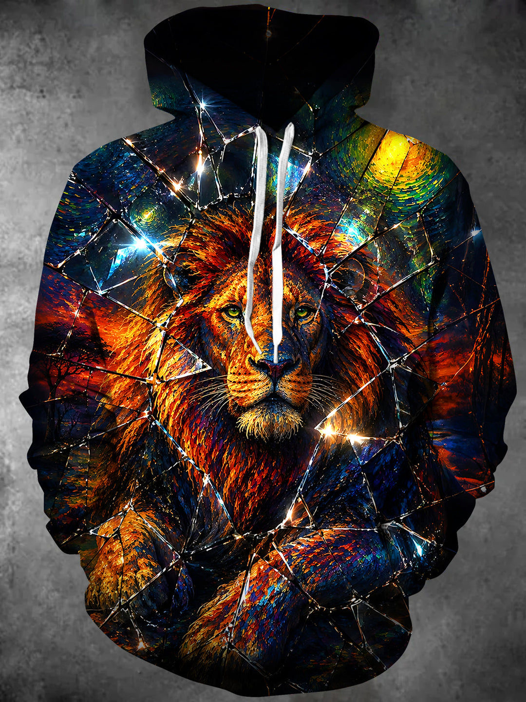 Vintage Lion Men's Long Sleeve Pocket Hooded Sweatshirt