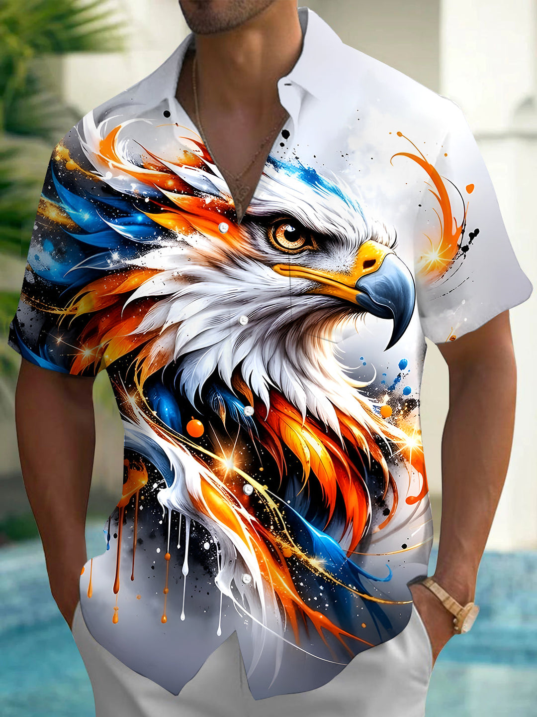 Tie Dye Eagle Men's Pocket Short Sleeve Shirts