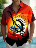 Oceanlyte Men's Hawaiian Piano Keyboard Print Short Sleeve Shirt with Chest Pocket