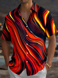 Oceanlyte Men's Printed Wavy Gradient Lines Print Short Sleeve Shirt with Chest Pocket