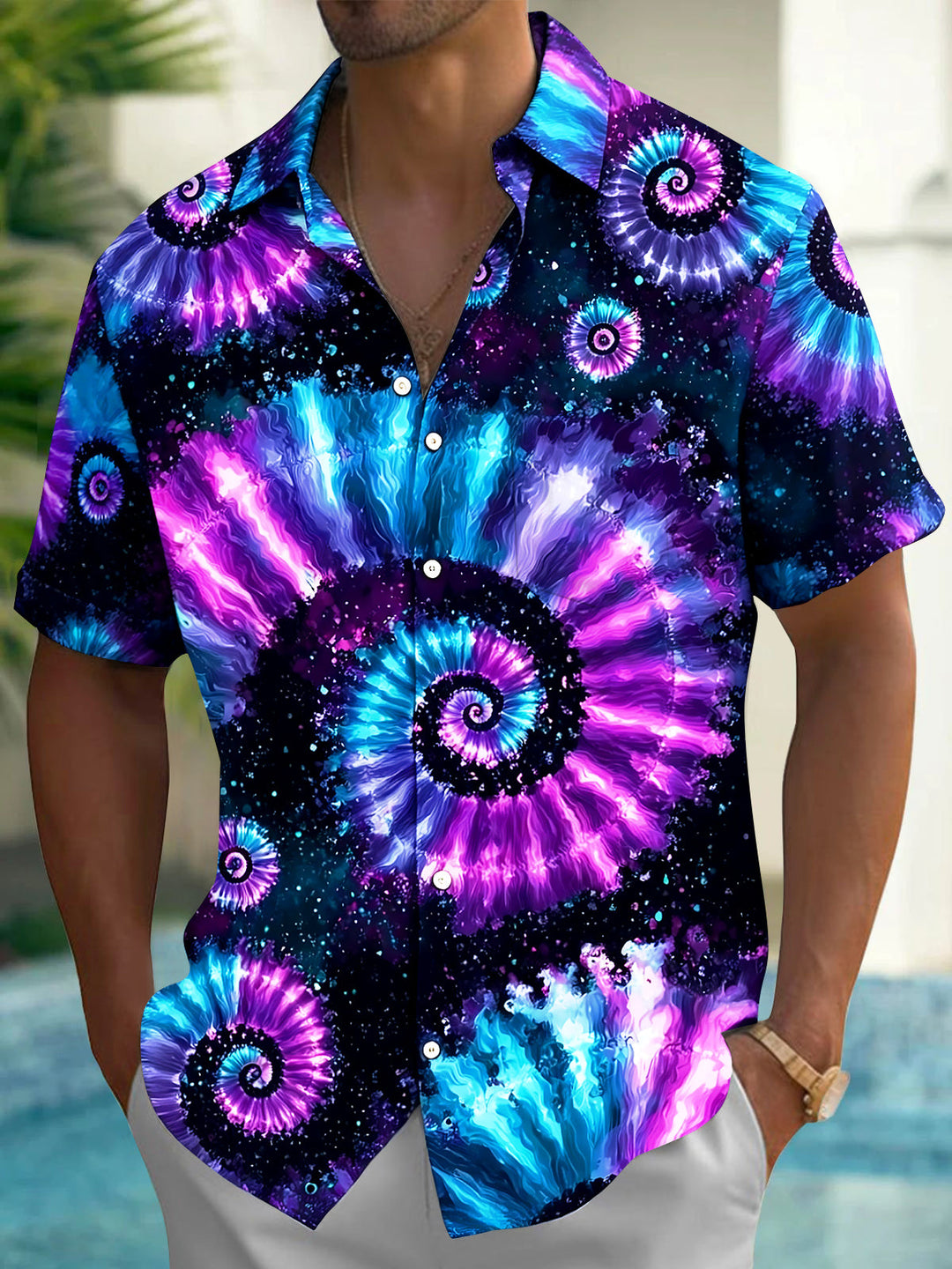Tie Dye Abstract Men's Pocket Short Sleeve Shirts