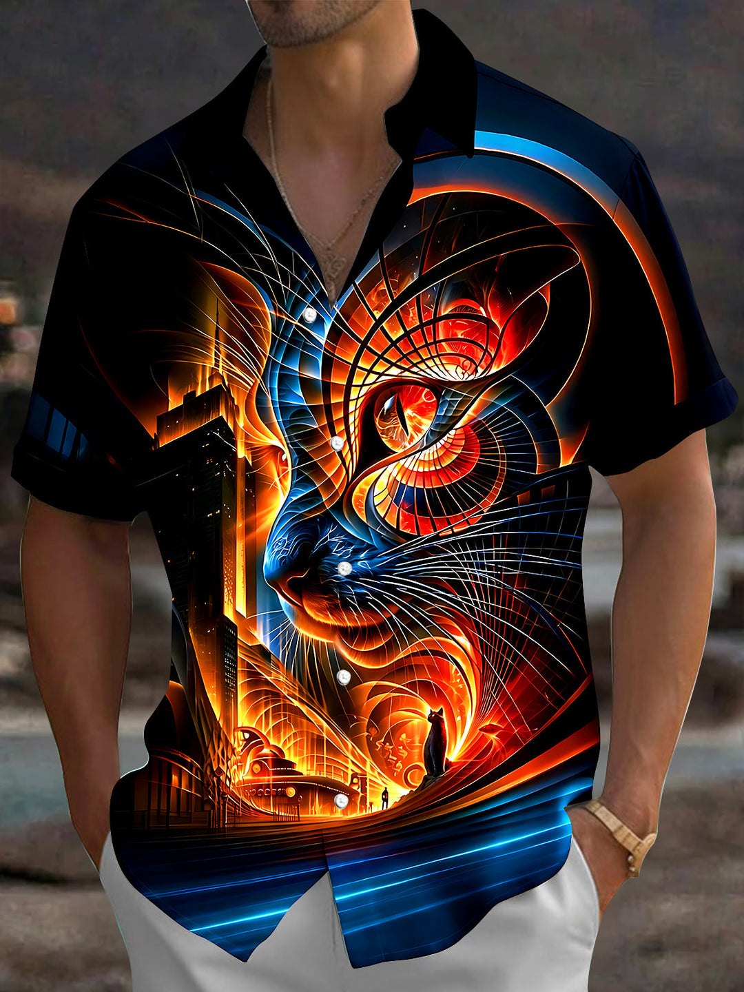 Dark Cat Men's Pocket Short Sleeve Shirts