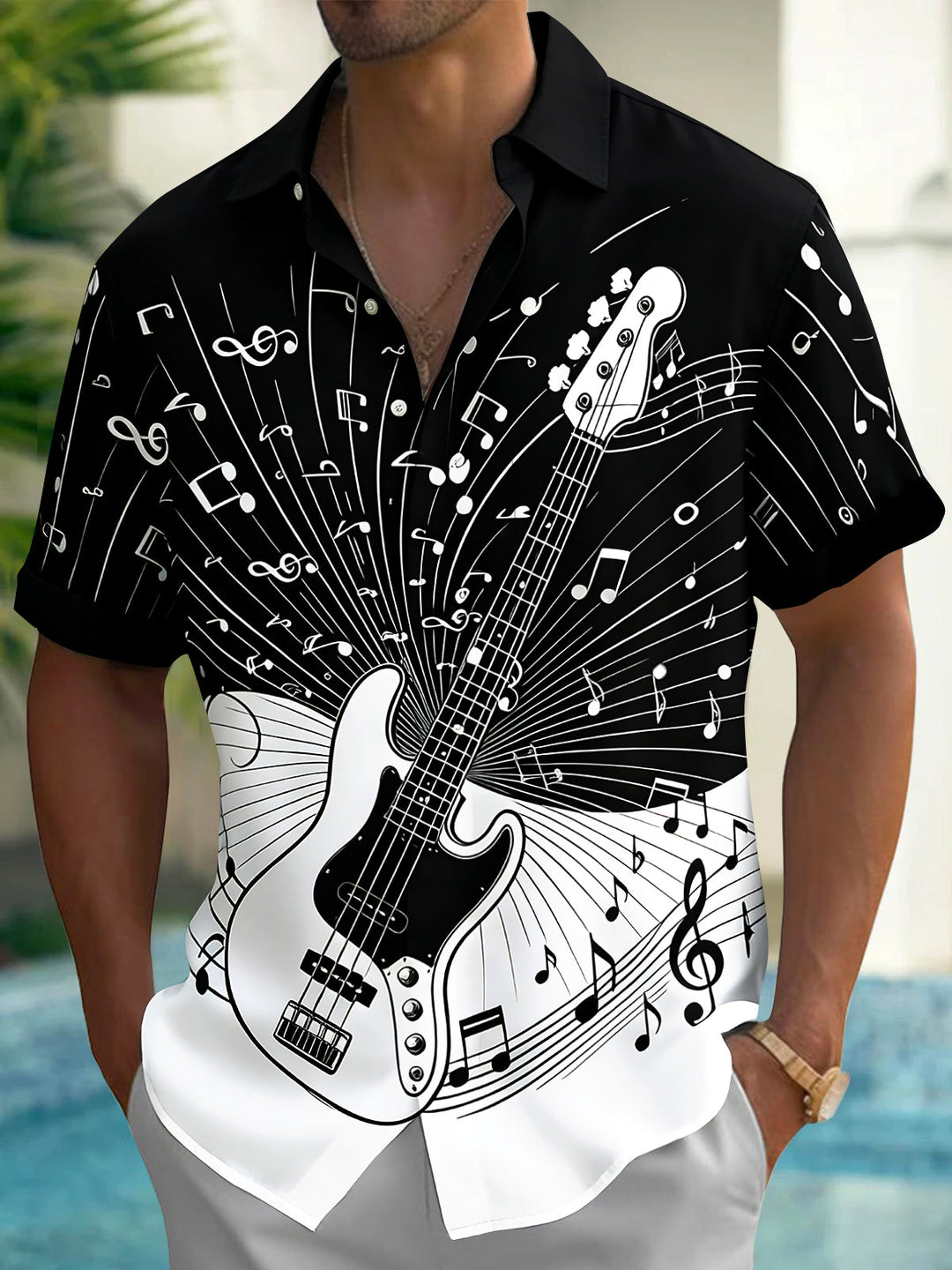 Guitar Musical Note Men's Pocket Short Sleeve Shirts