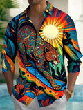 Oceanlyte Men's Hawaiian Colorful Leopard Print Long Sleeve Shirt with Chest Pocket