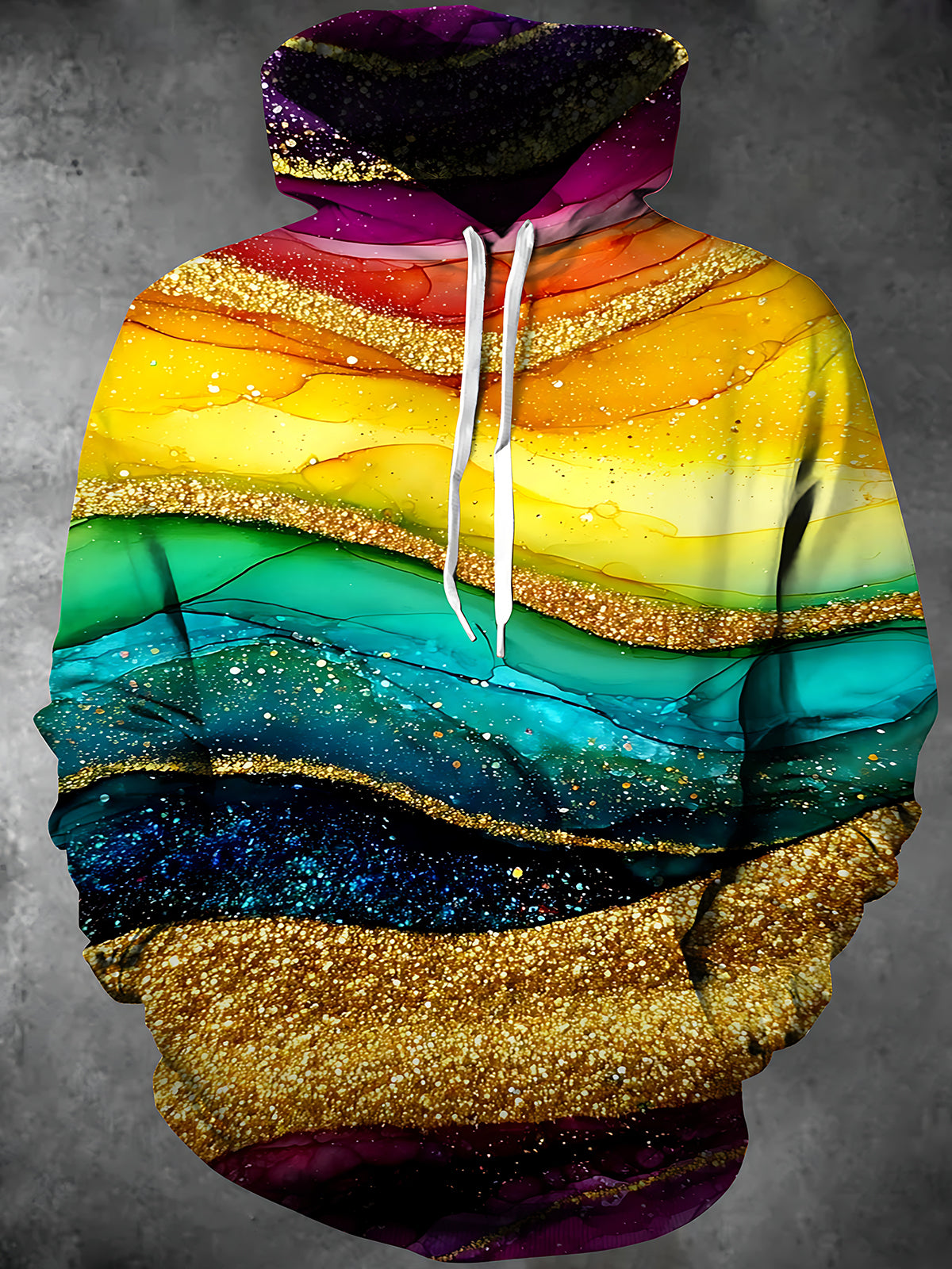 Oceanlyte Men's Abstract Rainbow Gradient Print Long Sleeve Hoodie with Chest Pocket