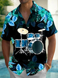 Oceanlyte Men's Hawaiian Drum Set Print Short Sleeve Shirt with Chest Pocket