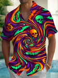 Oceanlyte Men's Tie Dye Skull Print Bat Print Short Sleeve Shirt with Chest Pocket