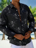 Oceanlyte Men's Floral White Floral Line Art On Print Long Sleeve Shirt with Chest Pocket