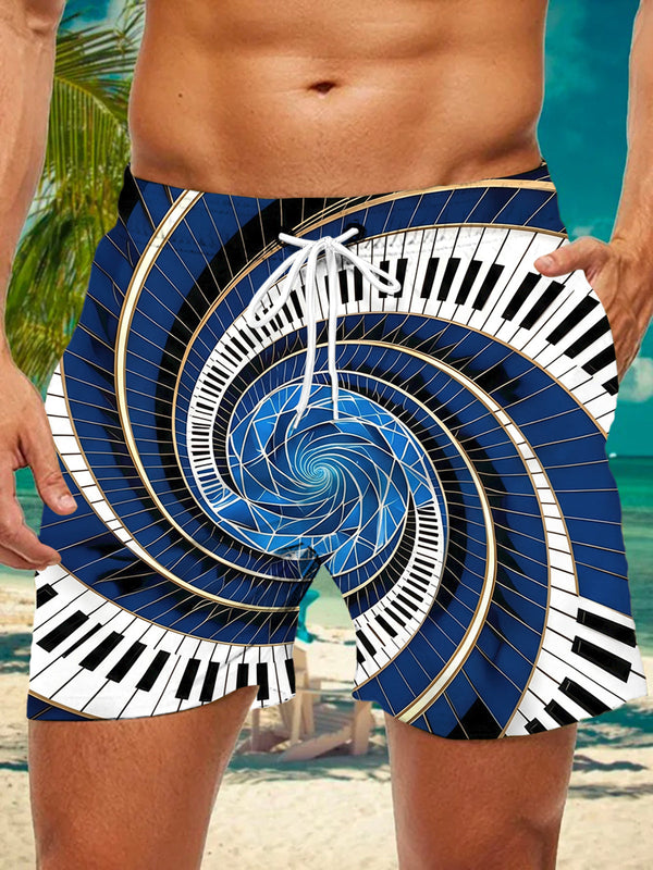 Oceanlyte Men's Graphic Spiral Piano Keys Print Shorts with Chest Pocket