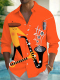 Oceanlyte Men's Saxophone Musician Print Long Sleeve Shirt with Chest Pocket