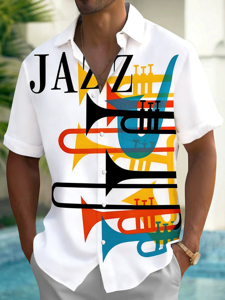 Oceanlyte Men's Graphic Musical Instruments Print Short Sleeve Shirt with Chest Pocket