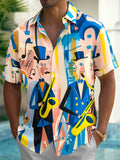 Oceanlyte Men's Abstract Jazz Musicians Print Short Sleeve Shirt with Chest Pocket