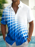 Oceanlyte Men's Geometric Gradient Grid Print Short Sleeve Shirt with Chest Pocket