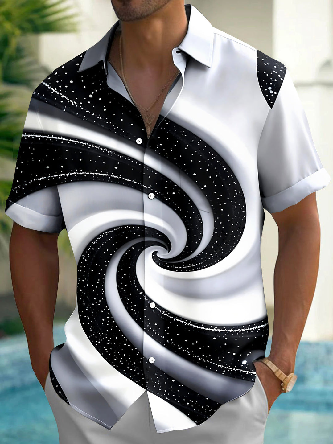 Oceanlyte Men's Printed Galaxy Swirl Print Short Sleeve Shirt with Chest Pocket