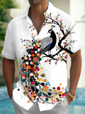 Oceanlyte Men's Printed Colorful Peacock Print Short Sleeve Shirt with Chest Pocket