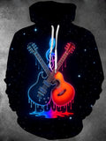 Oceanlyte Men's Graphic Neon Guitars Print Long Sleeve Hoodie with Chest Pocket