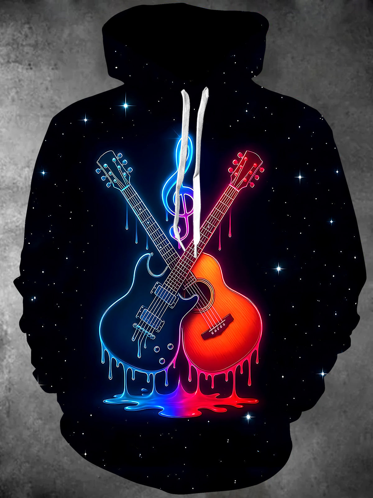 Oceanlyte Men's Graphic Neon Guitars Print Long Sleeve Hoodie with Chest Pocket