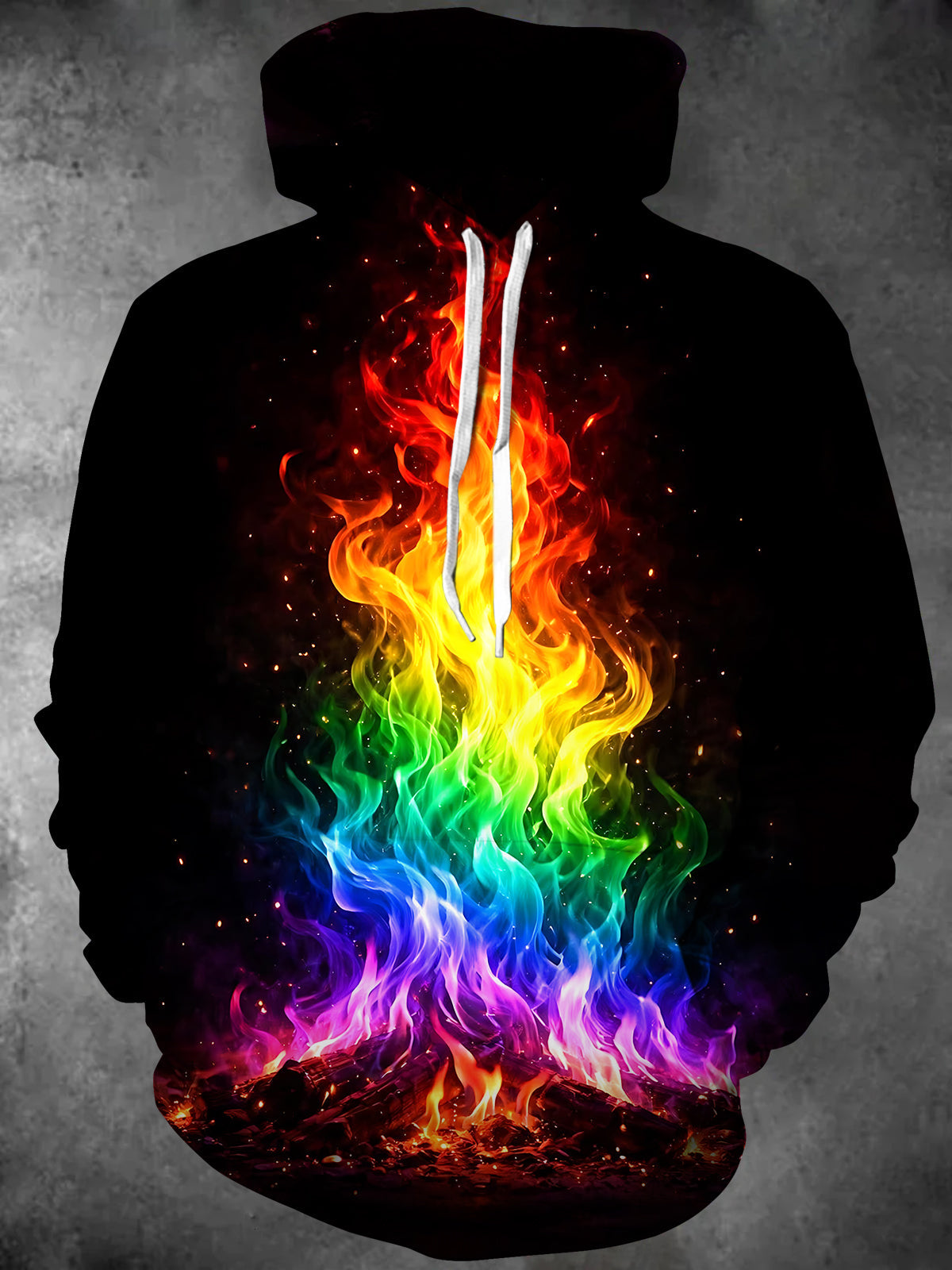 Oceanlyte Men's Graphic Rainbow Fire Print Long Sleeve Hoodie with Chest Pocket