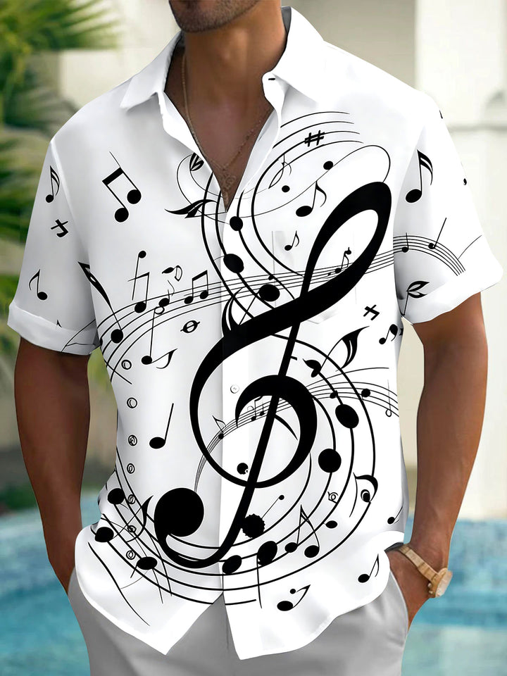 Oceanlyte Men's Graphic Musical Notes Print Short Sleeve Shirt with Chest Pocket